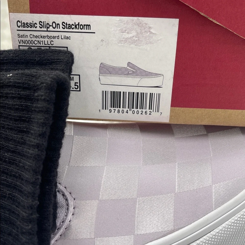 Vans Platform Sneakers Classic Slip-On Stackform Satin Checkerboard Lilac